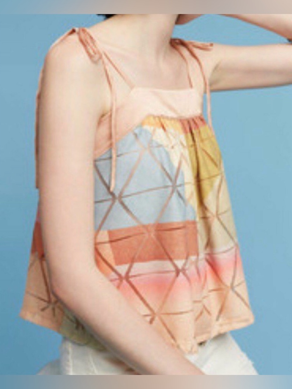 Anthropologie Akemi + Kin Sleeveless Geometric Tie-Shoulder Top in Dusty Peach